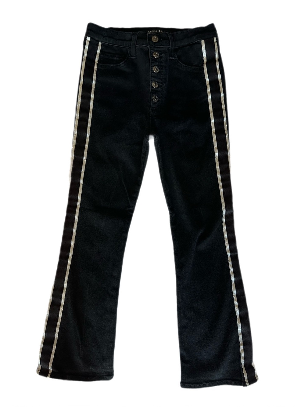 Veronica Beard Carolyn Baby Boot Tuxedo Stripe Jeans Raven Black Size 27